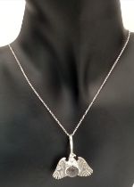 A Unique Sterling Silver Eagle and Crystal Ball Pendant Necklace. Sterling Silver Pendant Measures