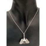 A Unique Sterling Silver Eagle and Crystal Ball Pendant Necklace. Sterling Silver Pendant Measures