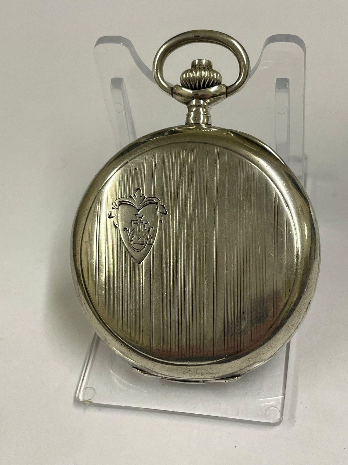 Vintage silver Doxa chronograph pocket watch ticking but sold as found - Image 4 of 4