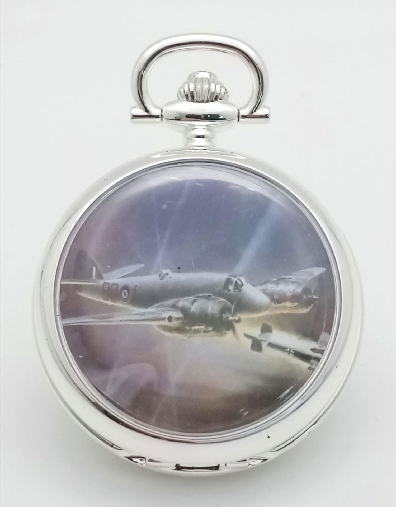 A Silver Tone, Manual Wind Pocket Watch Commemorating the WW2 British Pilots King & Barker in - Image 3 of 10