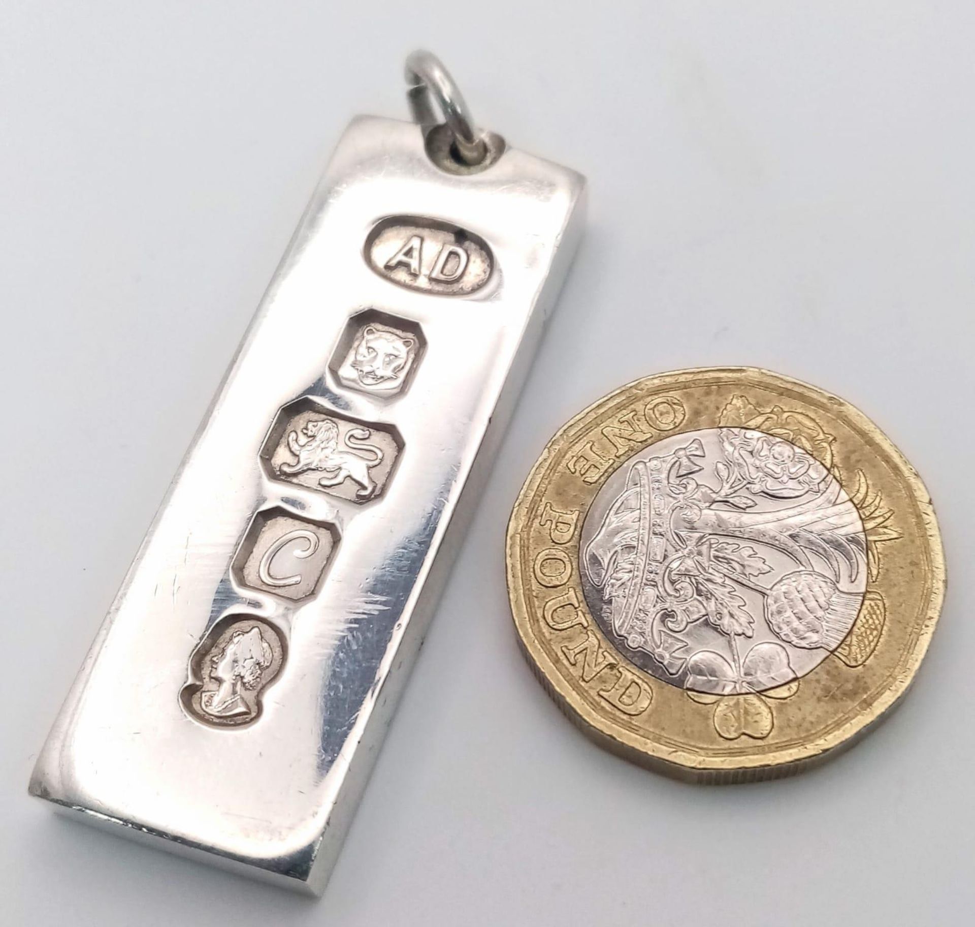 STERLING SILVER INGOT PENDANT, FULLY HALLMARKED FRONT, WEIGHT 30.4G - Image 4 of 6