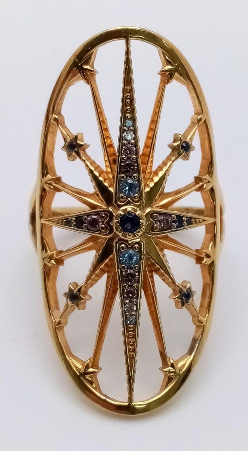 An Excellent Condition Yellow Gold Gilt Semi Precious Stone Set Statement Ring by Thomas Sabo. Crown