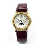 A Citizen Quartz Moonphase Unisex Watch. Burgundy leather strap. Gilded case - 33mm. In working