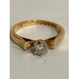 18 carat YELLOW GOLD and DIAMOND SOLITAIRE RING. Fully hallmarked and complete with Jewellers ring