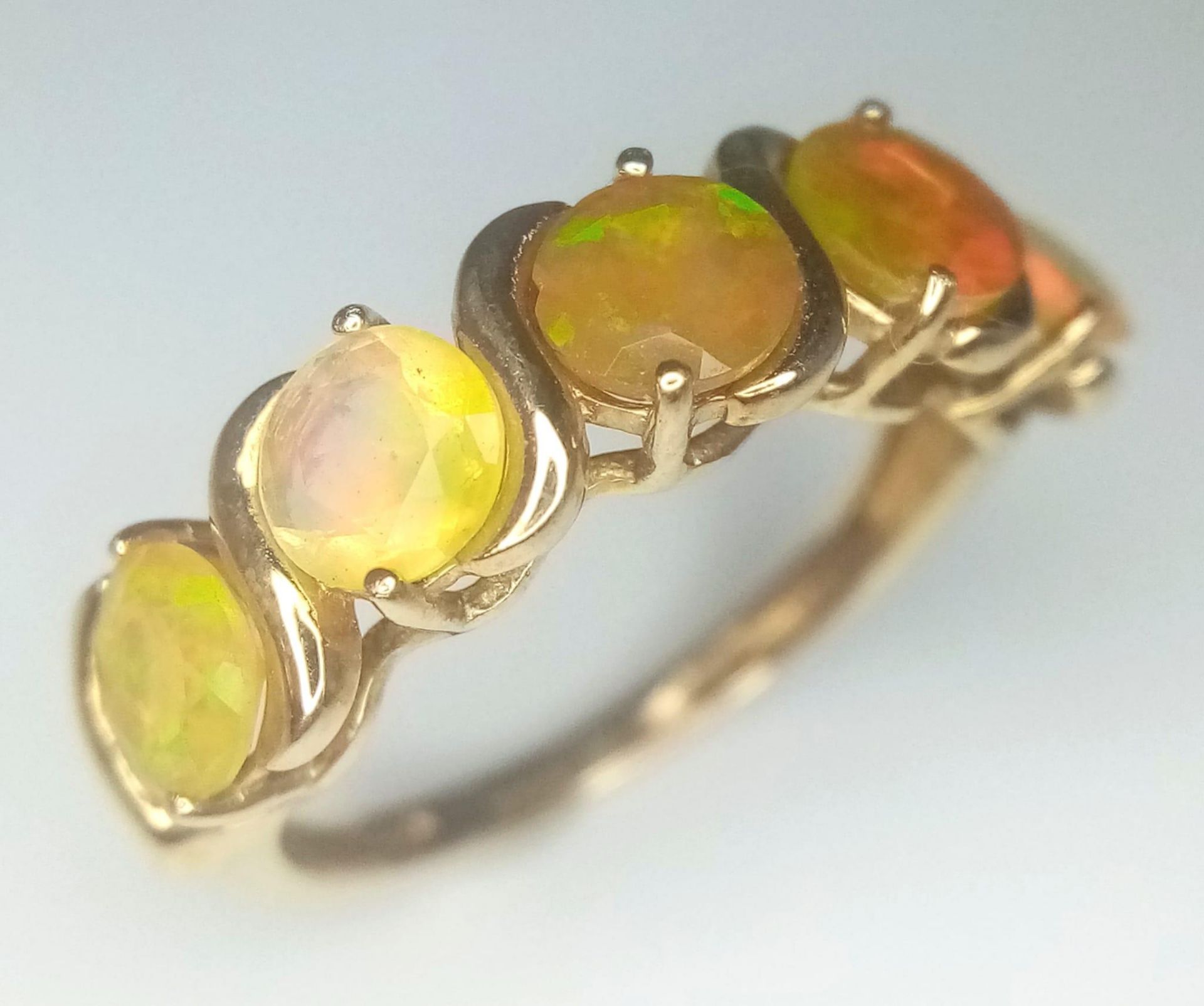 A VERY ATTRACTIVE 5 GEMSTONE RING IN 9K GOLD . 2.8gms size O - Image 2 of 4