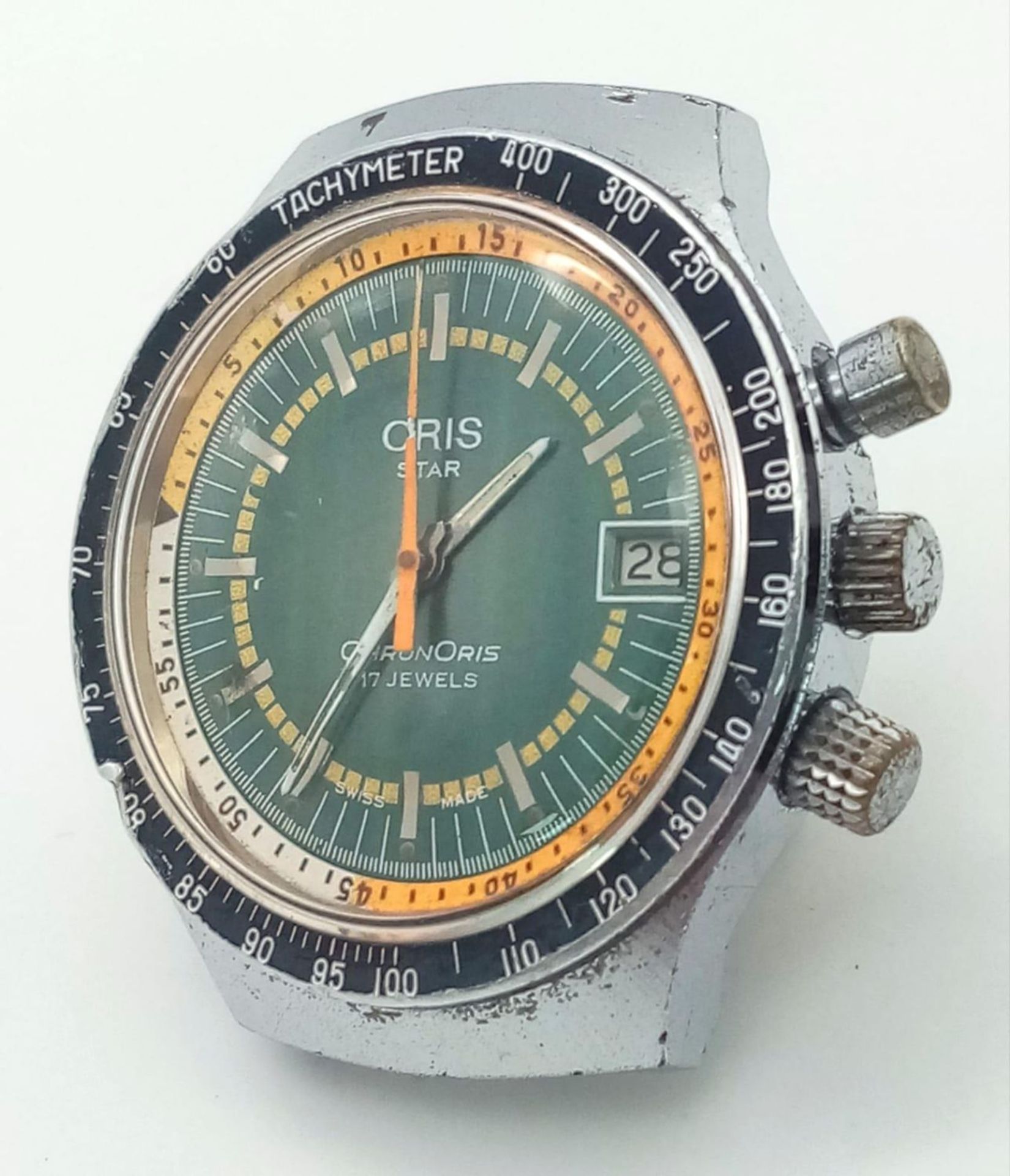 A Vintage Oris Star Chronograph Automatic Gents Watch Case - 38mm. Multi tone dial with date window. - Image 5 of 10