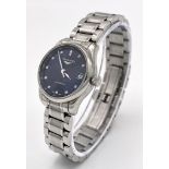 A Longines Automatic Diamond Ladies Watch. Stainless steel bracelet and case - 26mm. Electric blue