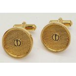 A Pair of Yellow Gold Gilt Round Engine Turned Cufflinks by Dunhill in their original presentation