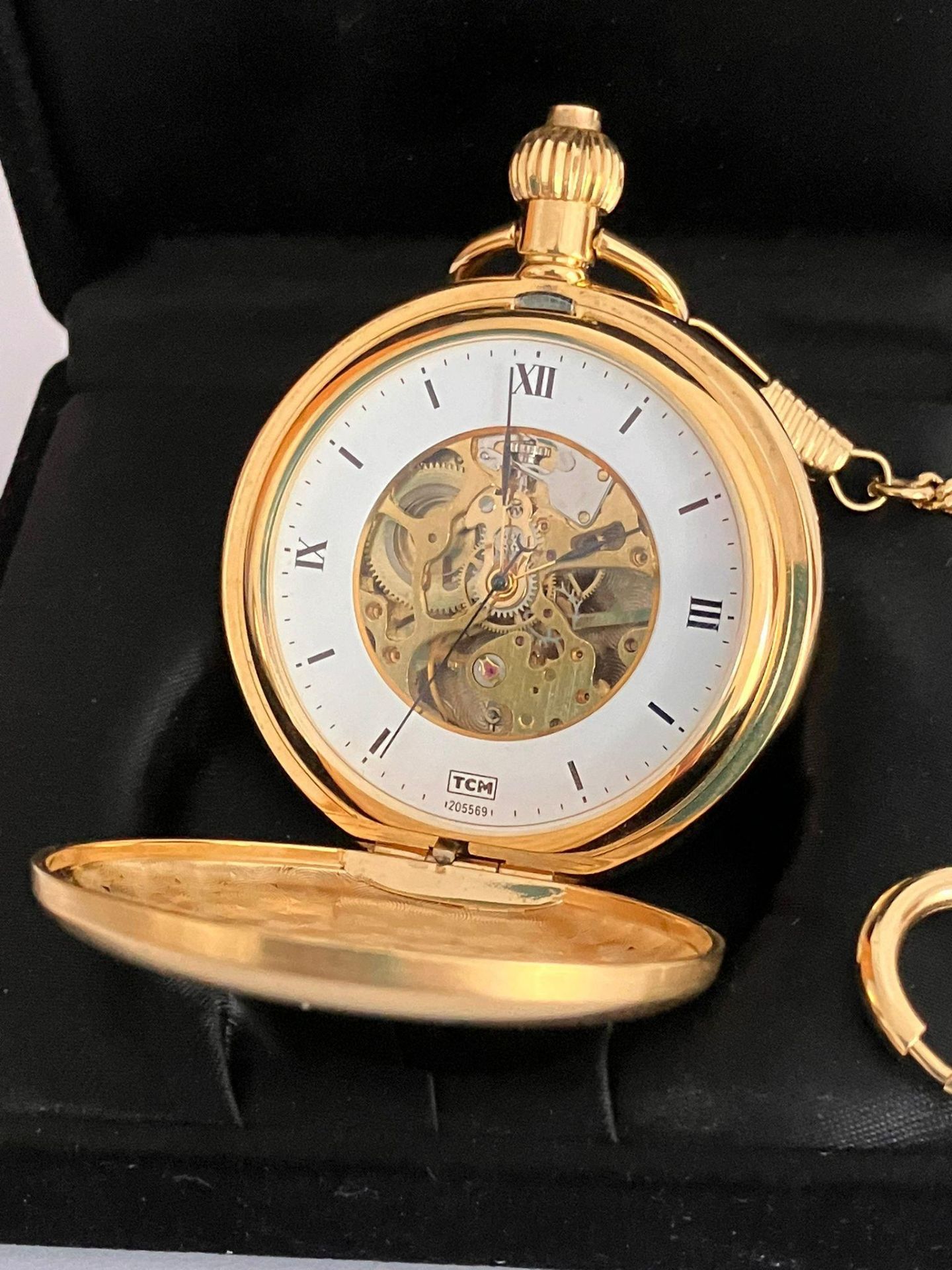 TCM SKELETON POCKET WATCH and CHAIN. Gold Plated. Manual winding/automatic movement. Skeleton - Bild 7 aus 11