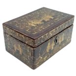 An Antique, Late 18th Century Chinese Lacquer Tea Caddy/Jewellery Box. Wonderful gilding depicting