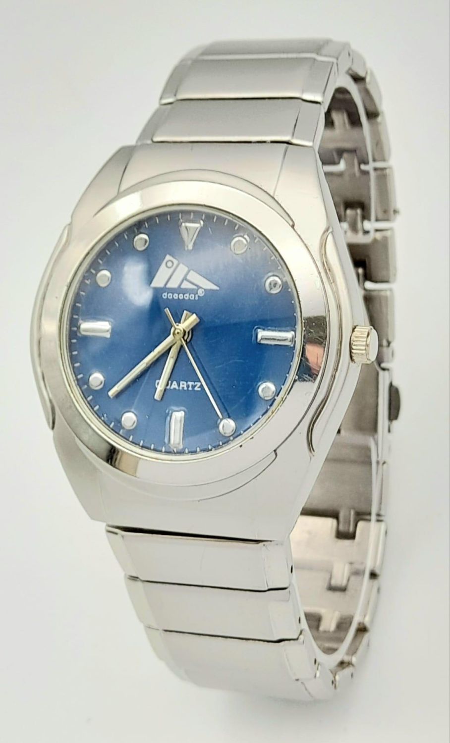 A Vintage Adidas, Blue Face, Stainless Steel Date Watch. 40mm Including Crown. New Battery Fitted - Image 3 of 10