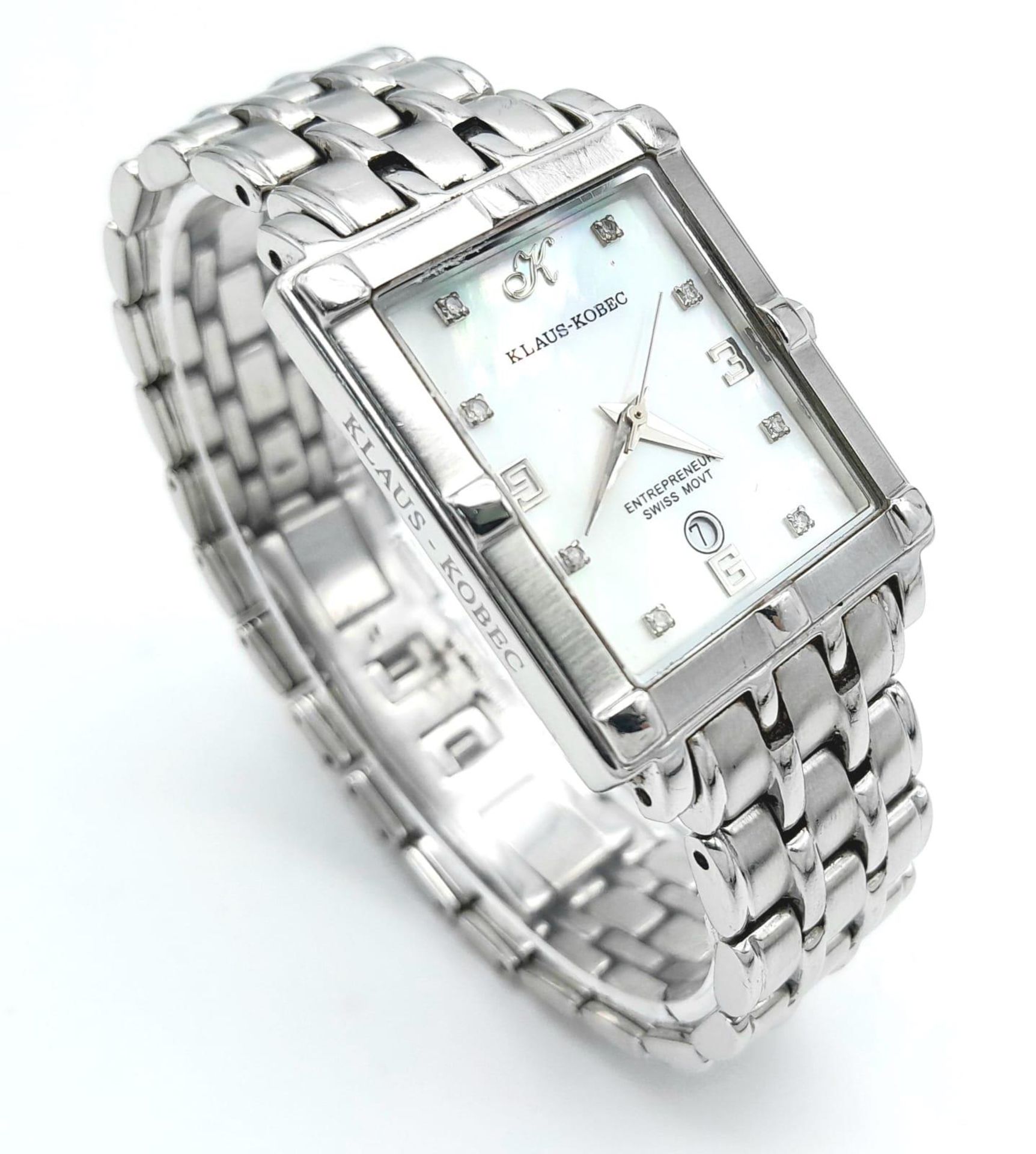 A Klaus Kobec Mother of Pearl Dial Quartz Ladies Watch. Stainless steel bracelet and case - 28mm. In - Image 4 of 7