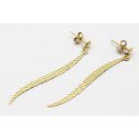 A pair of 9K Yellow Gold (tested as) Feather Drop Earrings, 0.7g total weight
