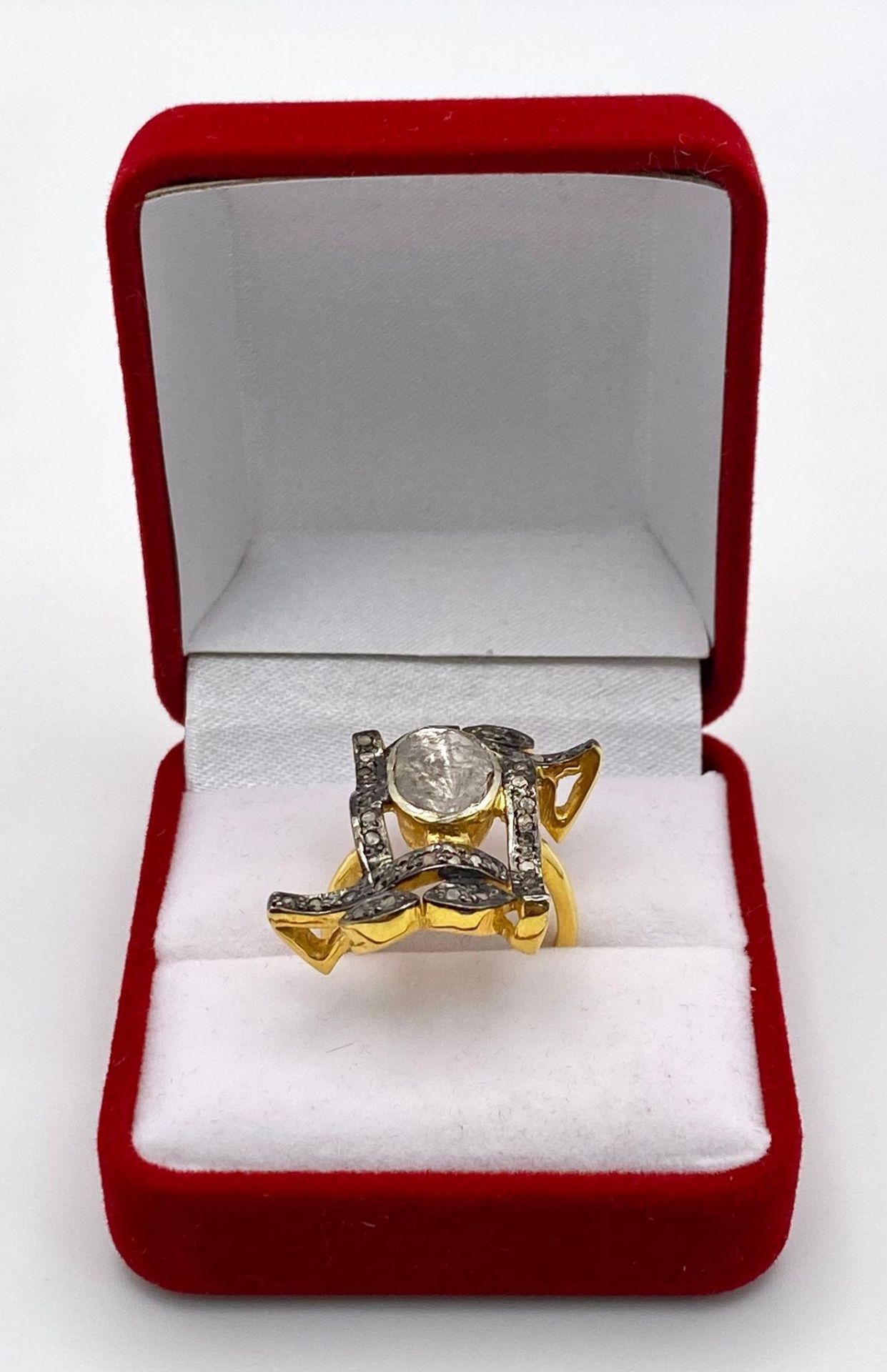 A spectacular, antique silver and gold ring with a large natural, old cut diamond (2.80 carats - Image 4 of 5