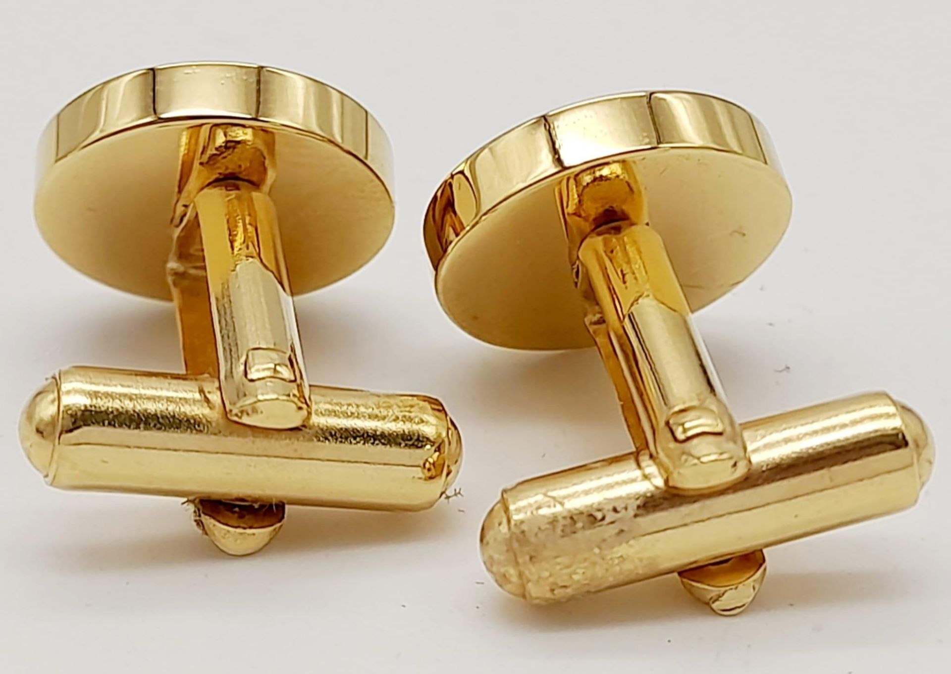 A Pair of Round Yellow Gold Gilt Blue Panel Inset Cufflinks by Dunhill in their original - Image 4 of 11