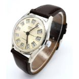 A Rare Vintage Sperina 'Jump hours' Watch. Watch switches to 24hr clock! Brown leather strap.