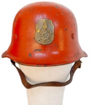 WW2 German Firefighters Helmet and liner with post War Badge. These were re-used just after the