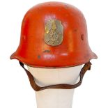 WW2 German Firefighters Helmet and liner with post War Badge. These were re-used just after the