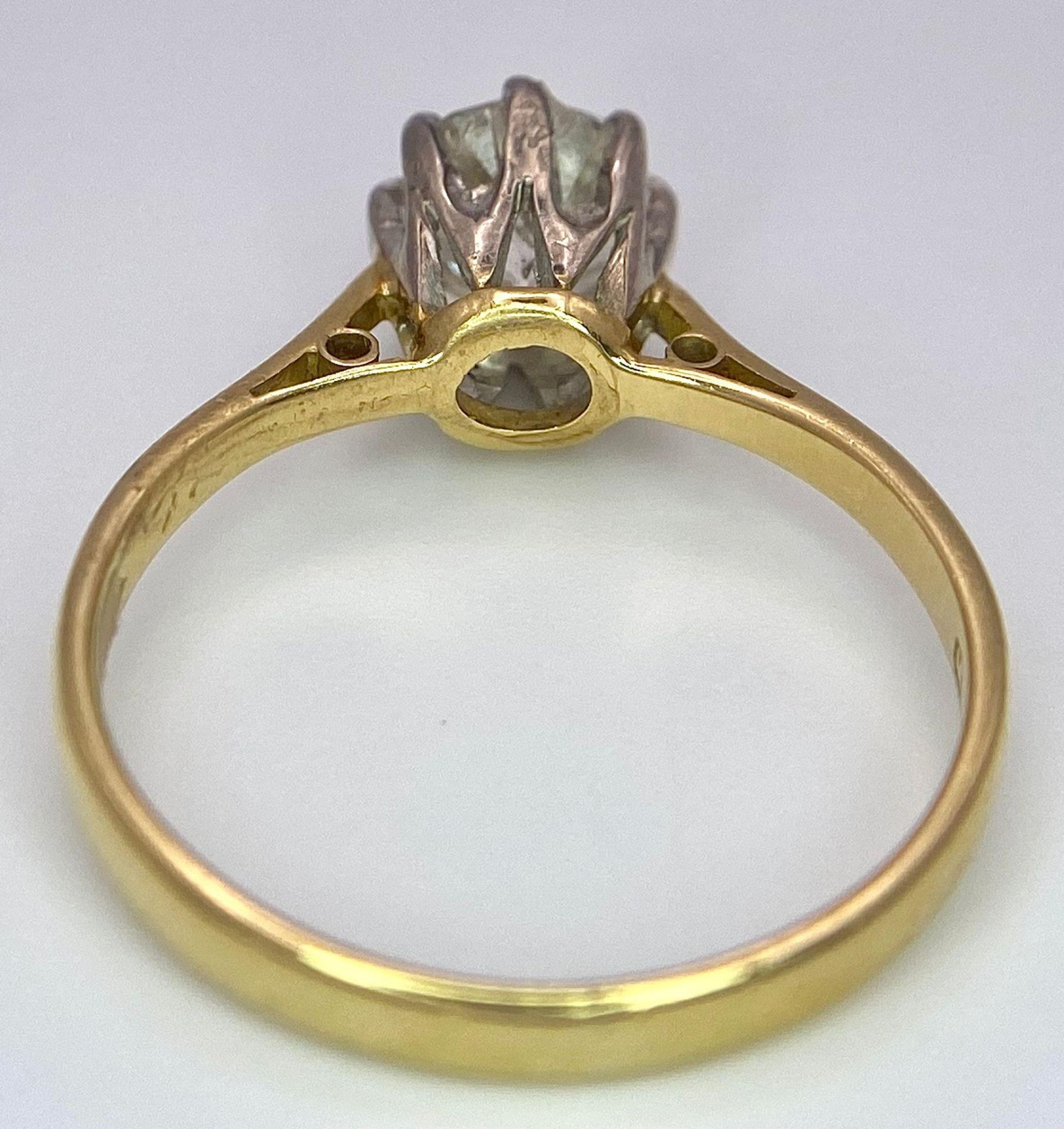 An 18K Yellow Gold Diamond Solitaire Ring. 1ct brilliant round cut diamond. Size N. 2.57g total - Image 5 of 7