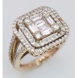 An 18K Yellow Gold Fancy Diamond Dress Ring. A mixture of baguette and round cut diamonds - 1.