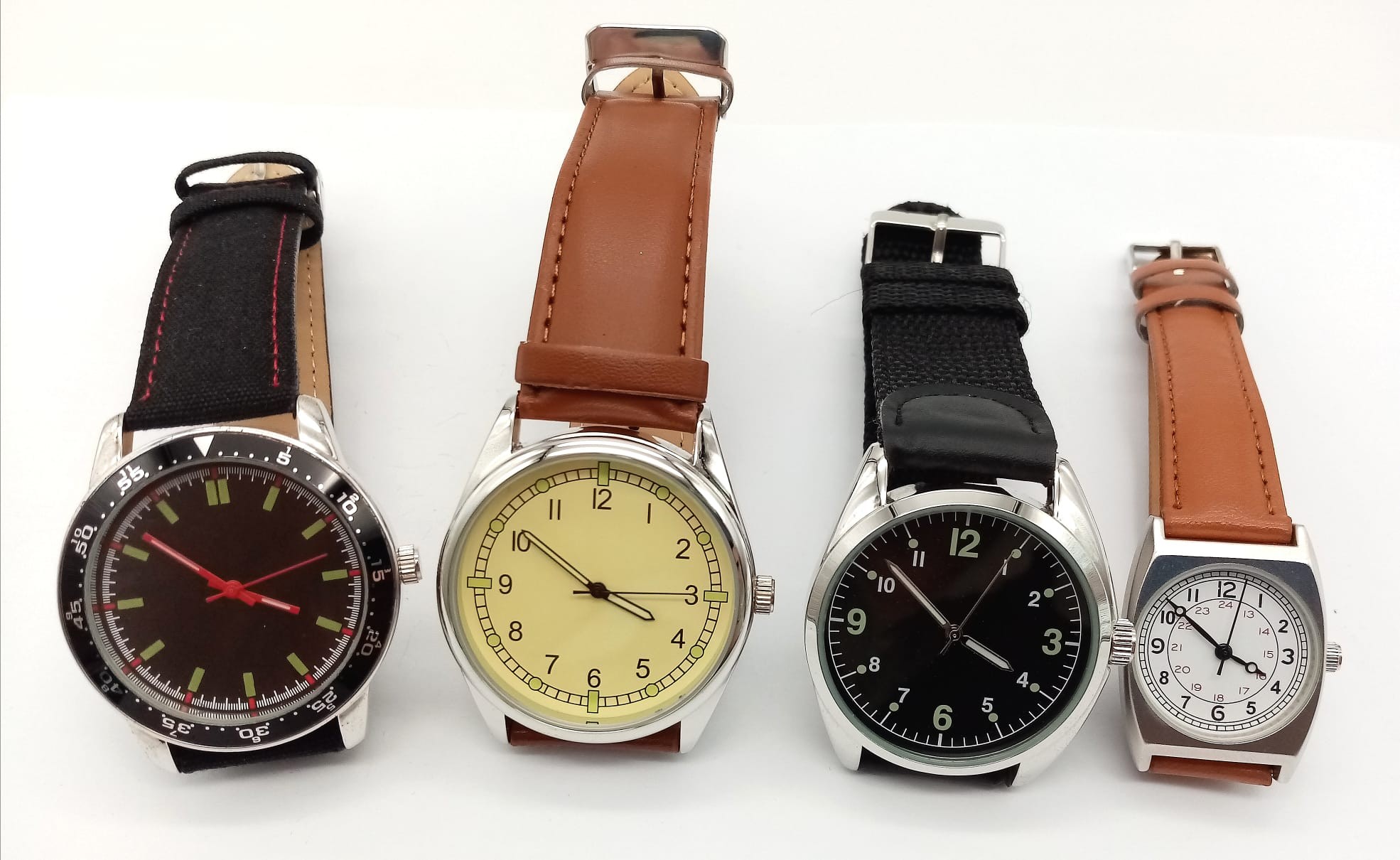A Parcel of Four Military designed Diver Homage Watches Comprising; 1) British RAF Pilot (40mm