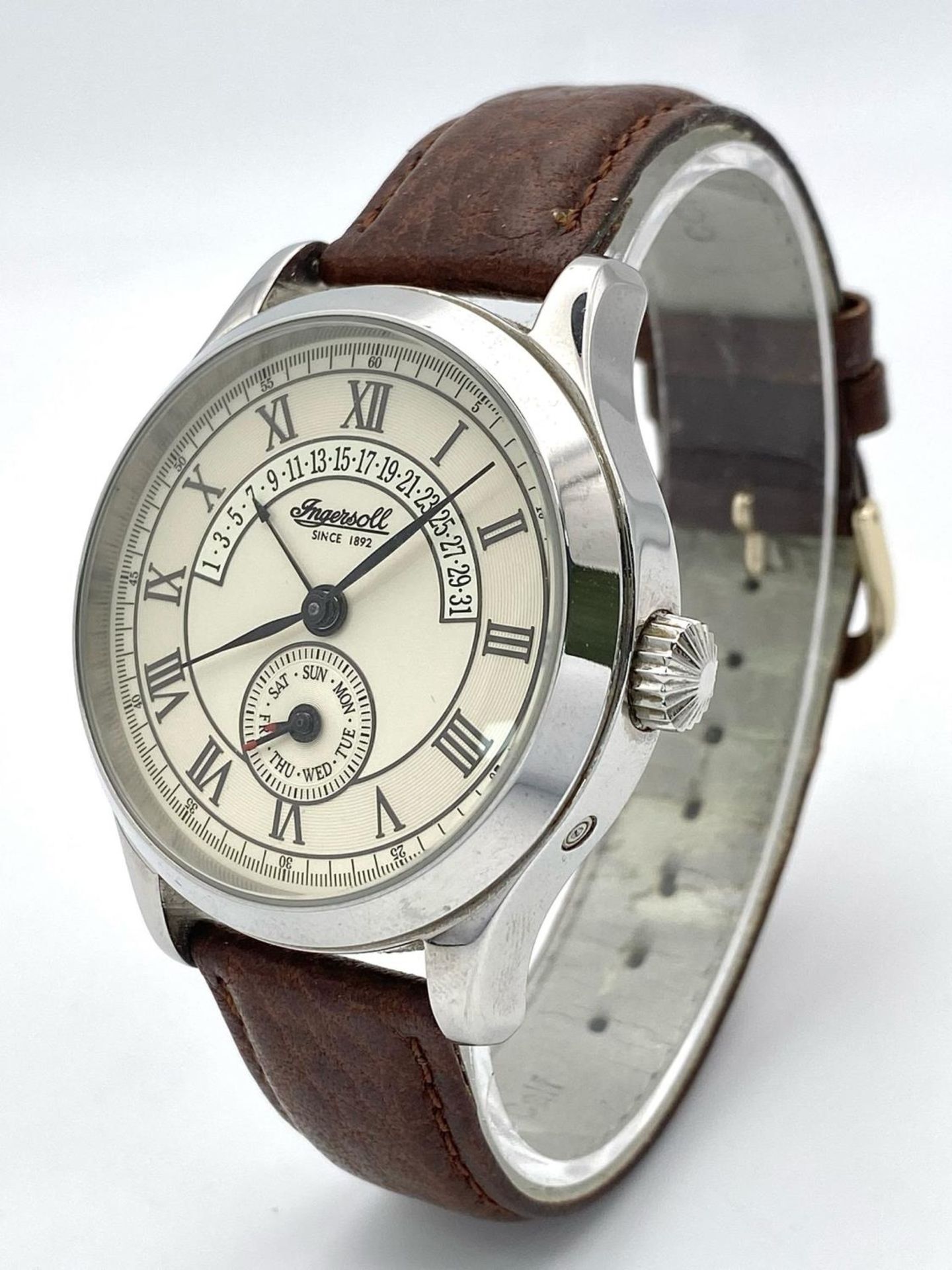 A Limited Edition (IN4800) Ingersoll Automatic Gents Watch. Brown leather strap. Stainless steel