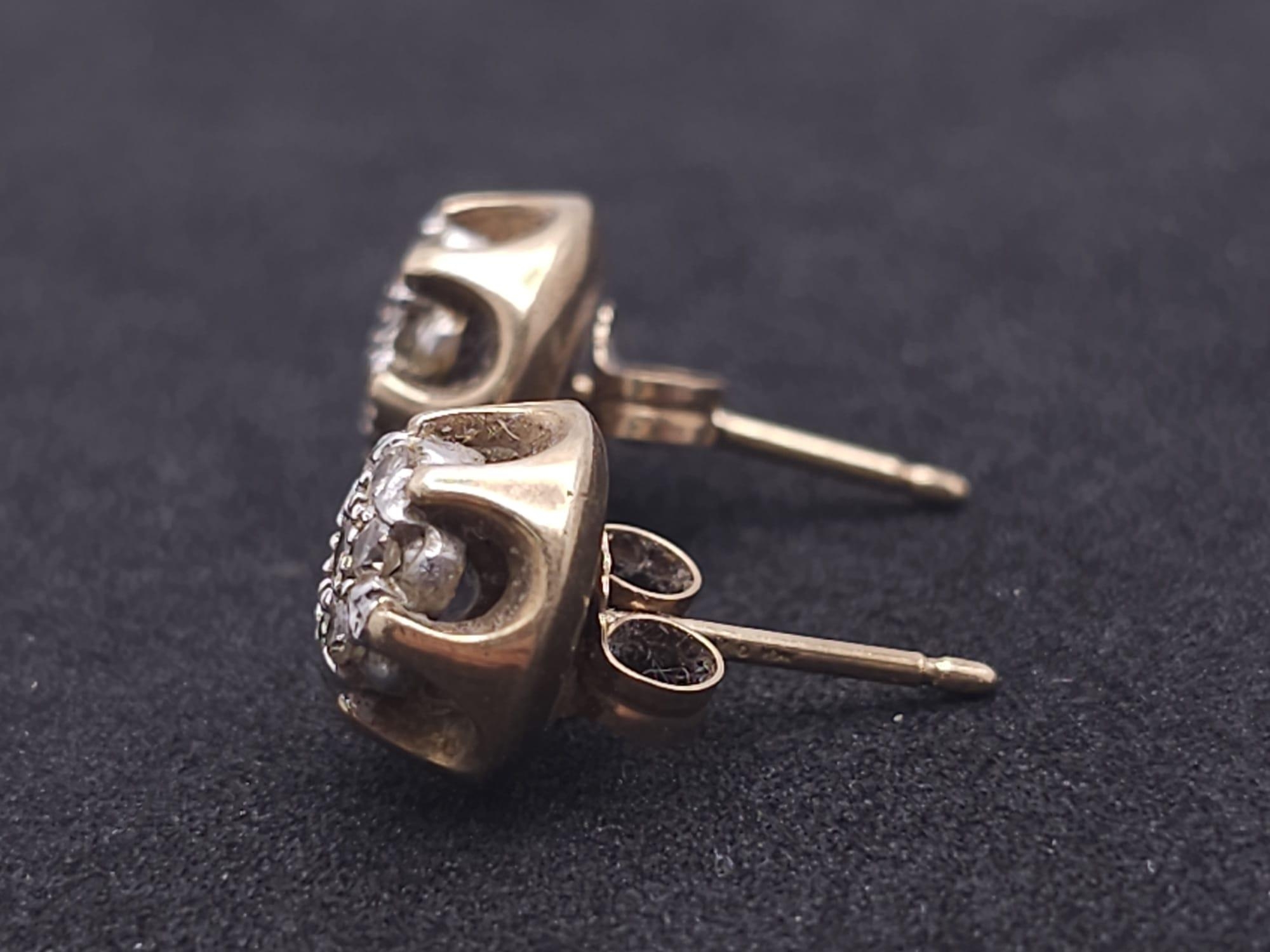 A Pair of Vintage 9K Yellow Gold and Diamond Stud Earrings. 3.3g total weight. - Image 6 of 10