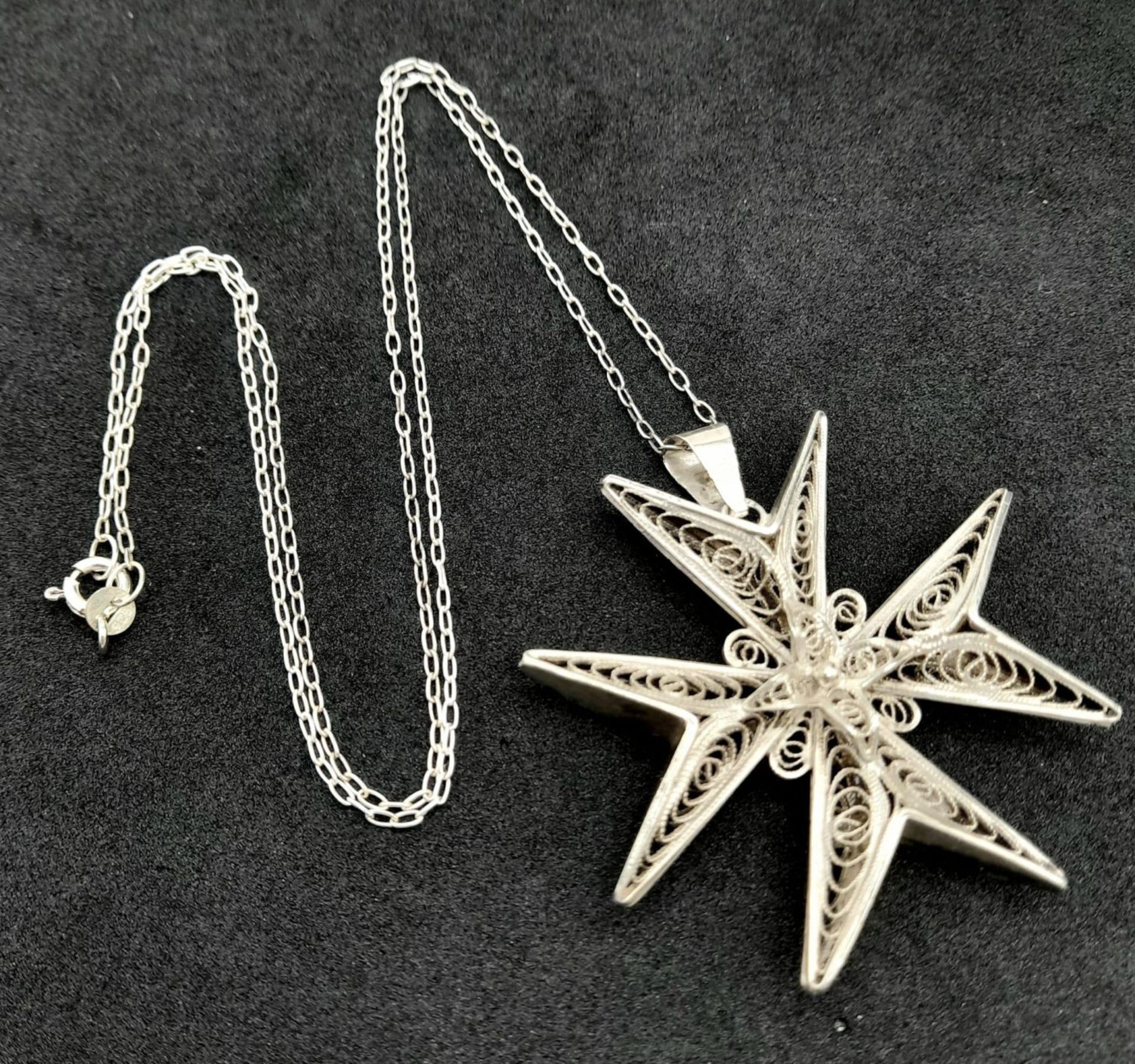 A Vintage 917 Silver, Filigree Maltese Cross Pendant Necklace. Pendant Measures 4.5cm Wide and is on - Image 3 of 16