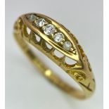 A Vintage 18K Yellow Gold Five Stone Diamond Ring. Full UK hallmarks. Size P. 2.5g total weight.