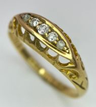 A Vintage 18K Yellow Gold Five Stone Diamond Ring. Full UK hallmarks. Size P. 2.5g total weight.