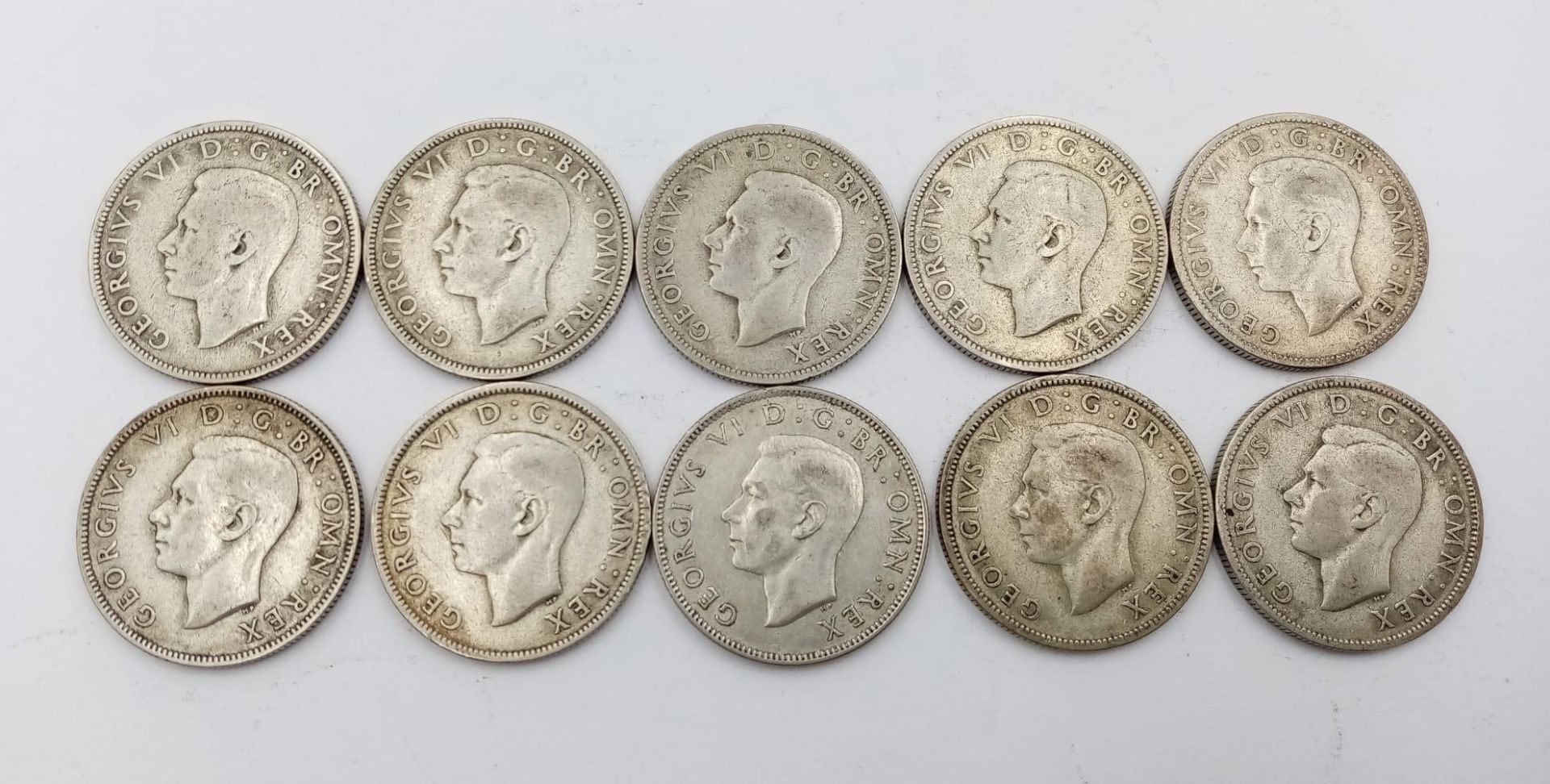 A Parcel of Ten WW2 Period Pre-1947 Silver Two Shilling Coins (florins) Dates; 1 x 1939, 1 x 1940, 2 - Image 3 of 3