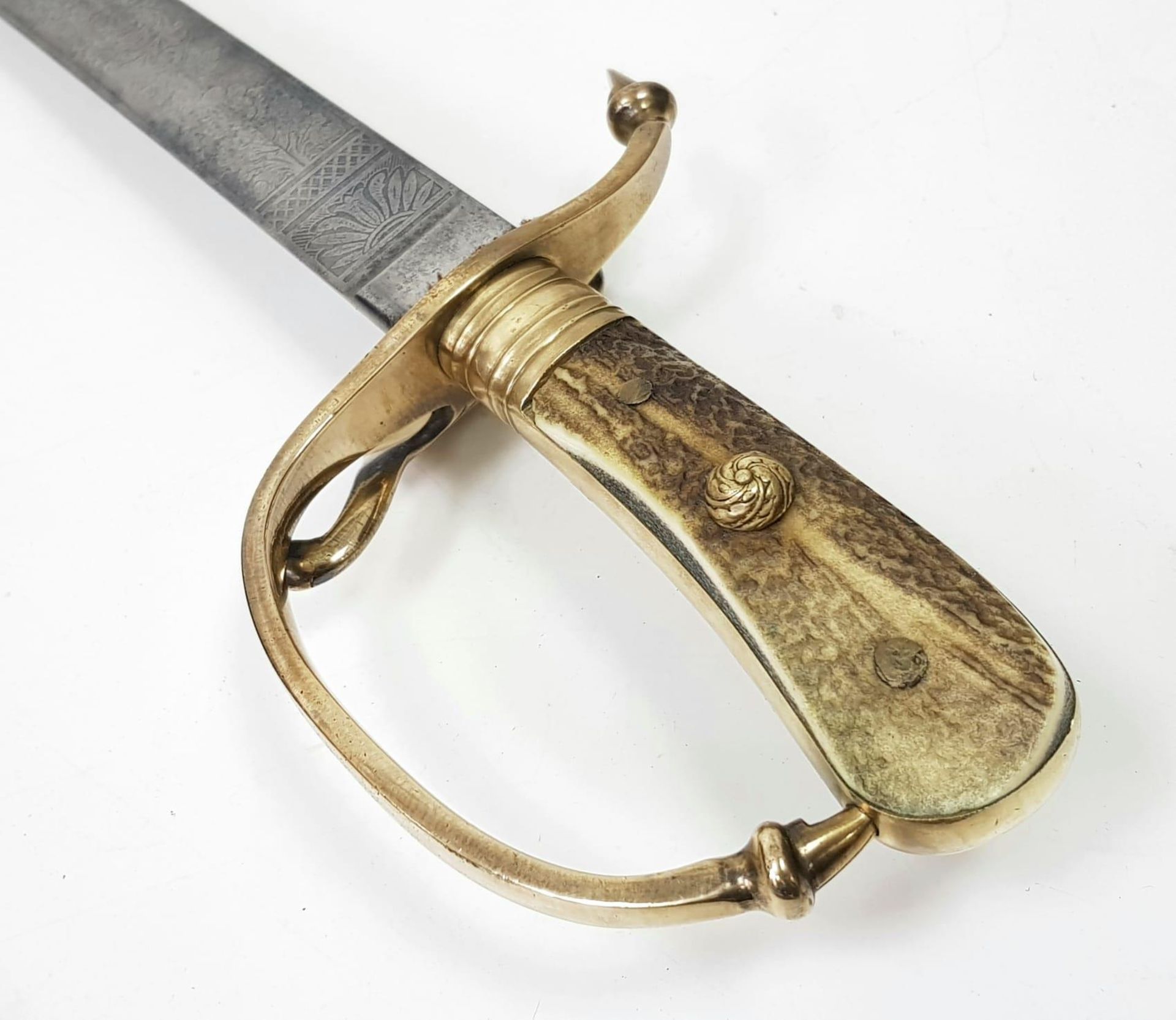 A 19th Century Decorative German Hunting Sword with Blade Etched with Hunting Scenes. Bone hilt with - Bild 9 aus 13