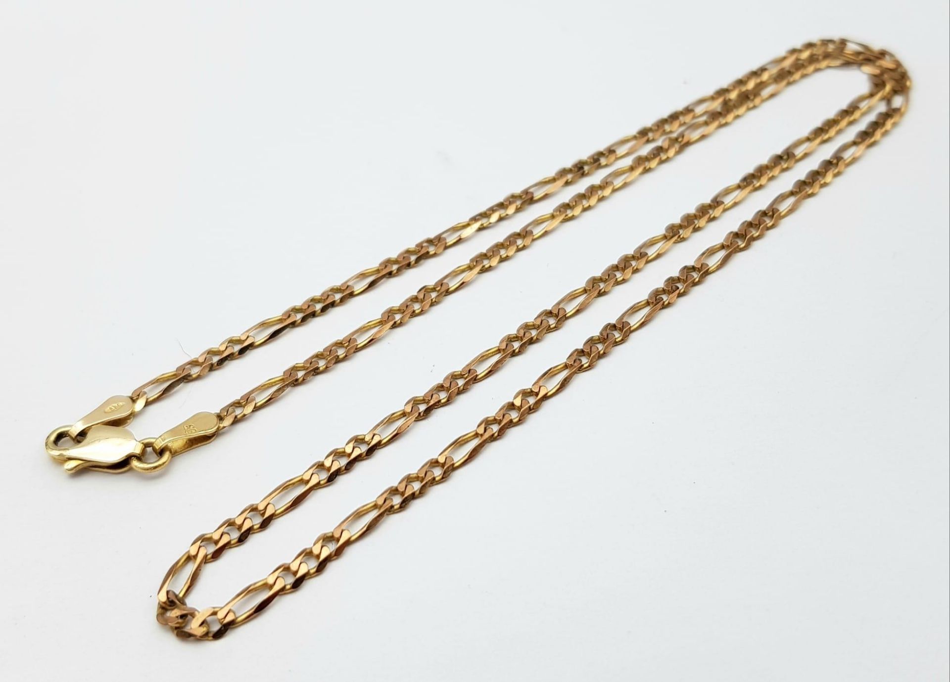 A Vintage 9K Yellow Gold Figaro Link Necklace. 46cm. 5.7g weight. - Bild 2 aus 4
