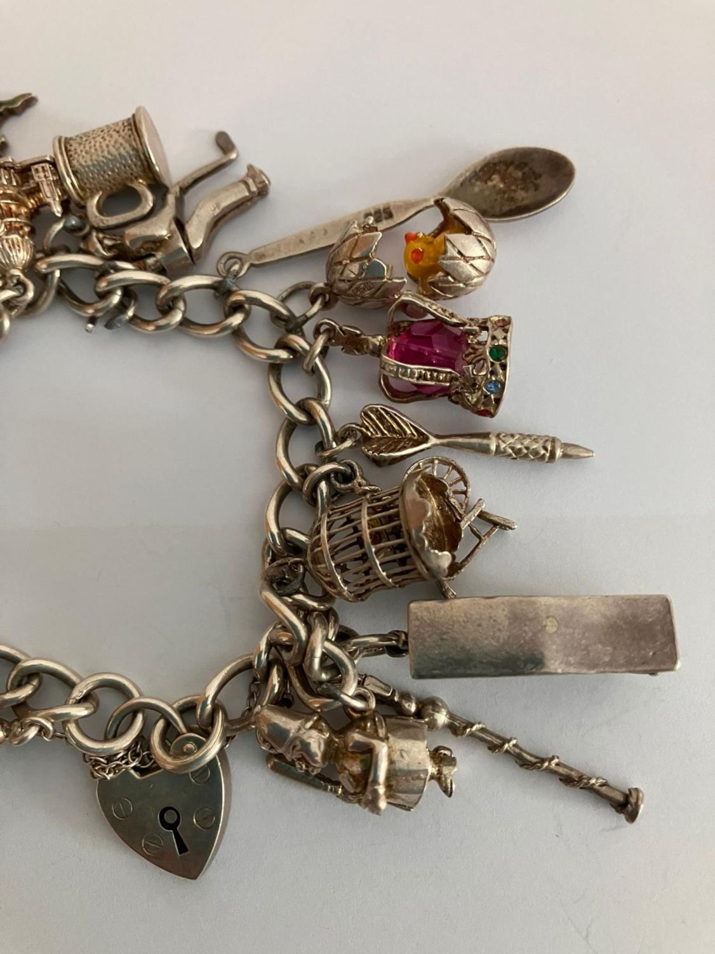 Vintage SILVER CHARM BRACELET Full of interesting Silver Charms to include Caravan, Egg with - Bild 3 aus 3