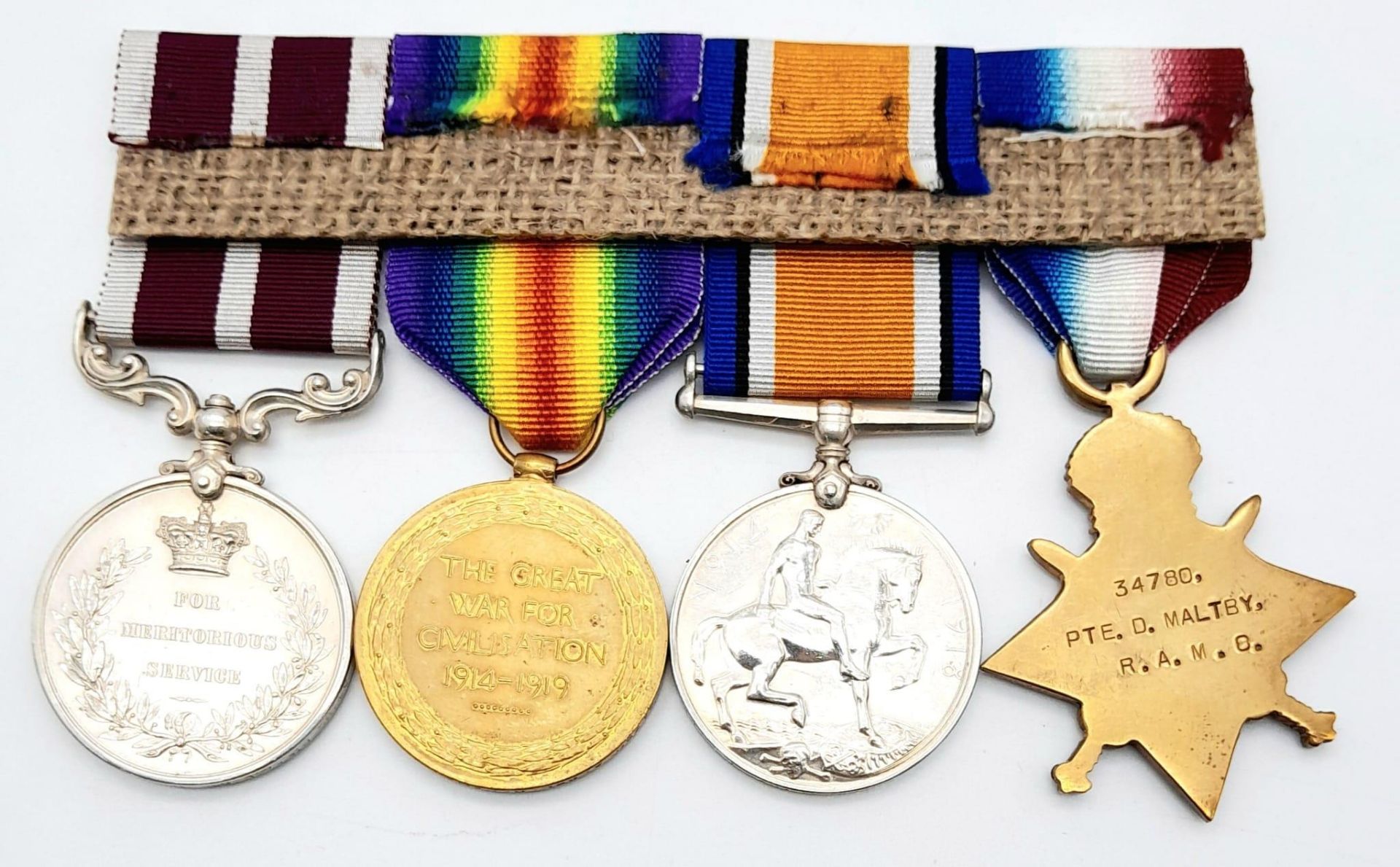Group of four medals consisting of 1914/15 Star, British War Medal, Victory Medal and Meritorious - Image 4 of 11