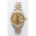 A Rolex Bi-Metal Oyster Perpetual Datejust Ladies Watch. 18k gold and stainless steel bracelet and