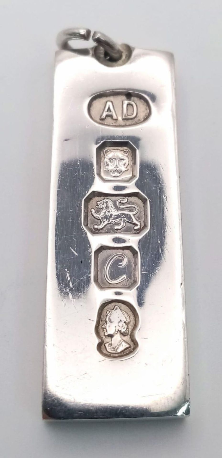 STERLING SILVER INGOT PENDANT, FULLY HALLMARKED FRONT, WEIGHT 30.4G - Image 3 of 6