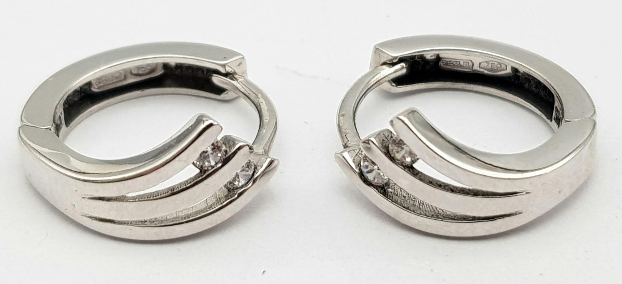 Pair of 18K White Gold CZ Mini Hoops earrings, 3.1g total weight