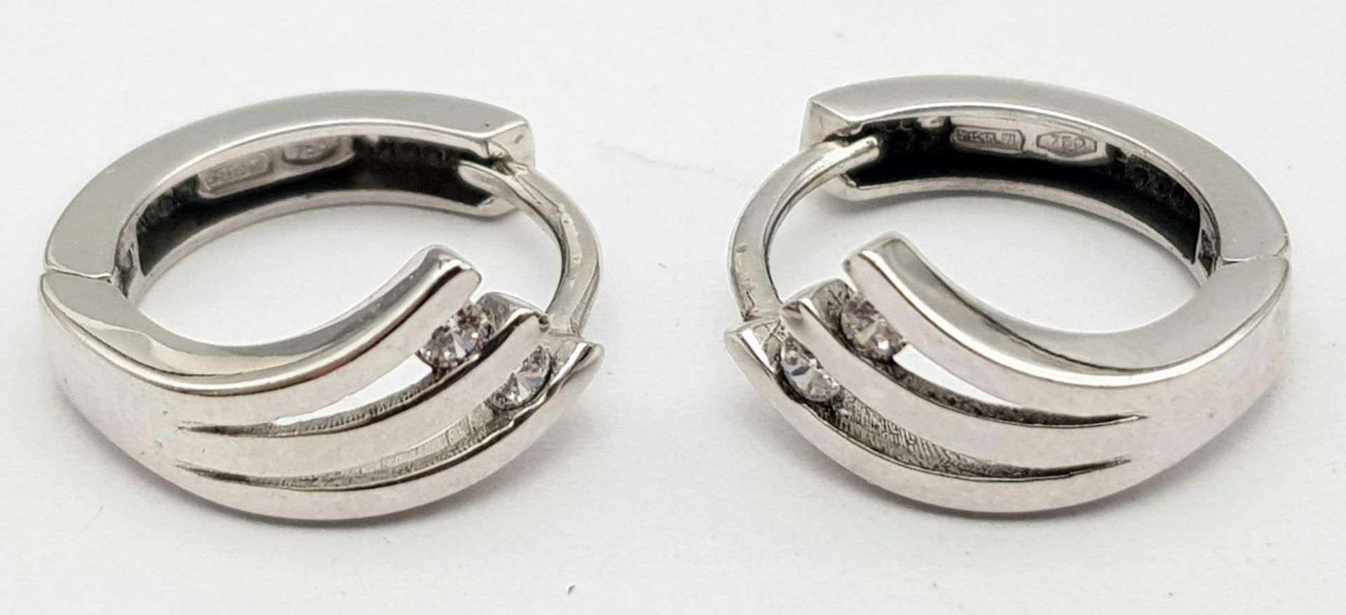 Pair of 18K White Gold CZ Mini Hoops earrings, 3.1g total weight