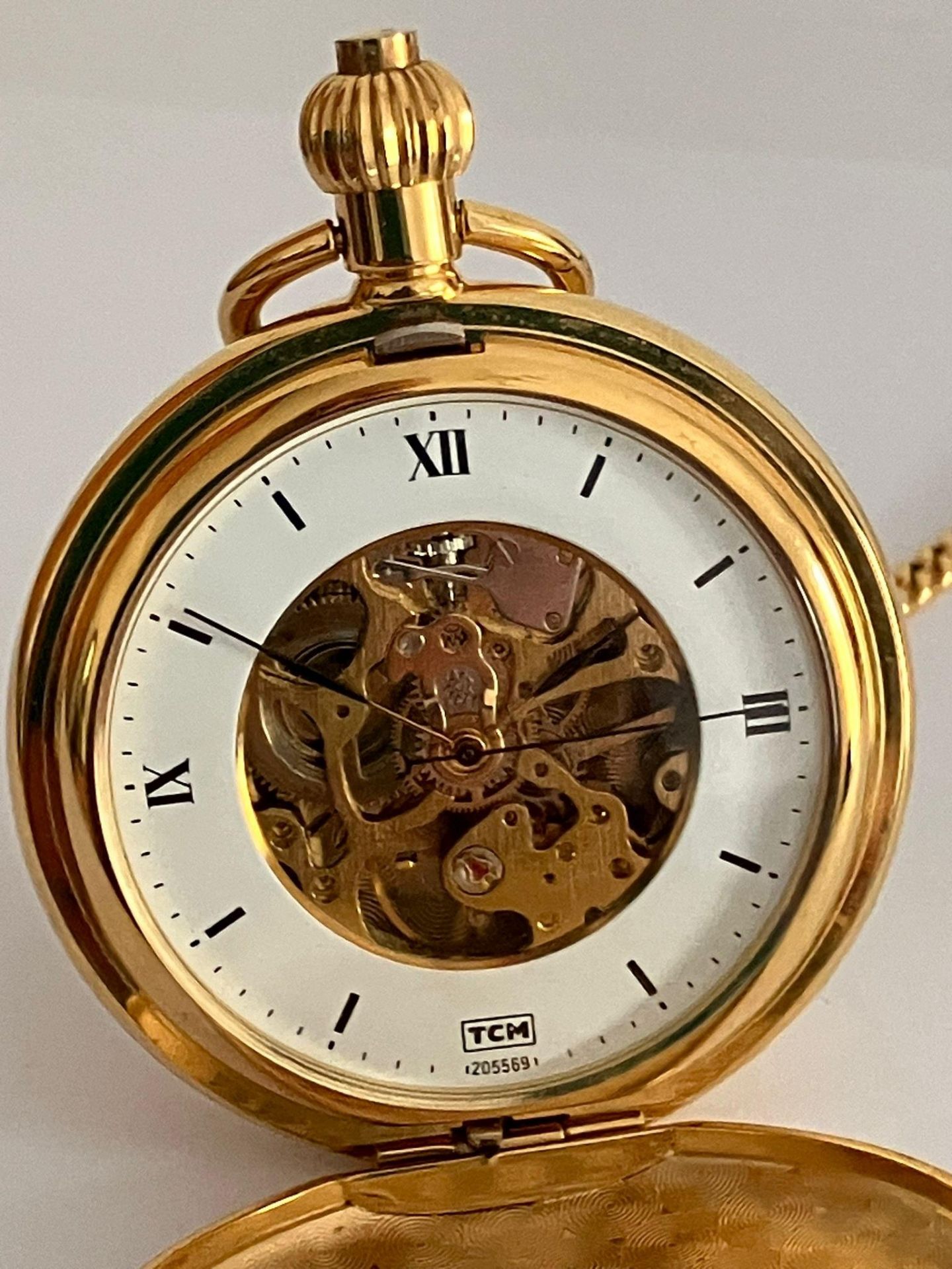 TCM SKELETON POCKET WATCH and CHAIN. Gold Plated. Manual winding/automatic movement. Skeleton - Bild 4 aus 11