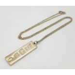 A Hallmarked 1977 (Jubilee Year) Silver Ingot Pendant Necklace. Pendant Measures 4.5cm Length on