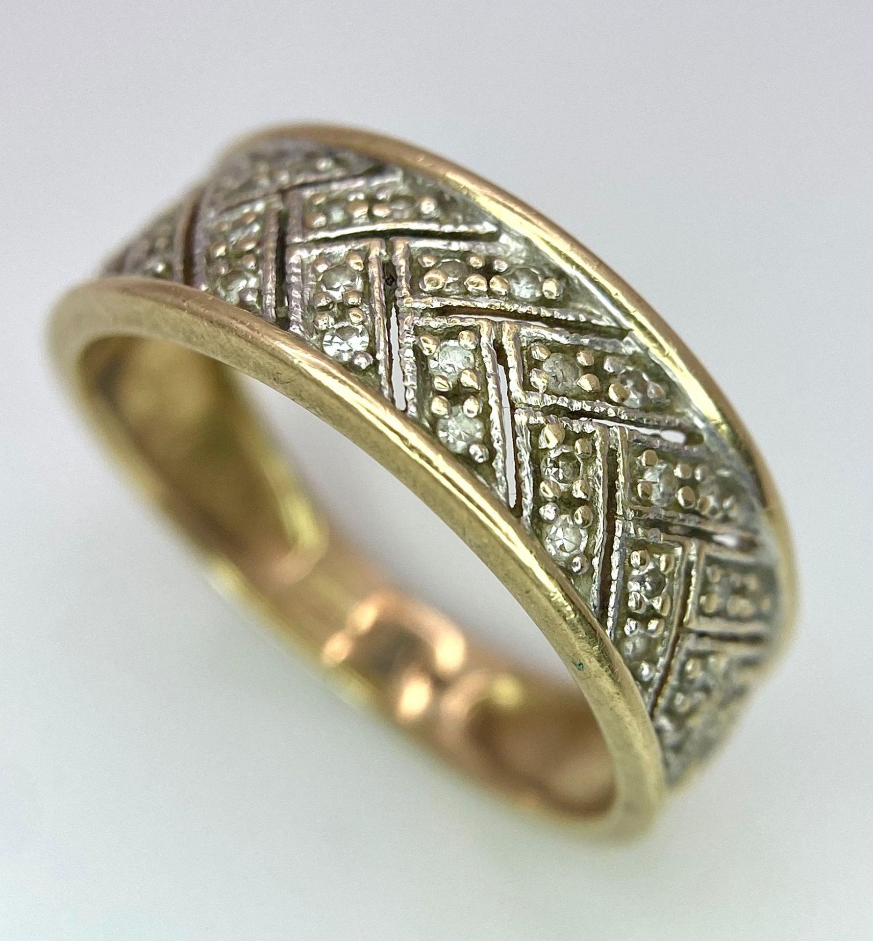 14K YELLOW GOLD DIAMOND SET BAND RING, WEIGHT 3.3G SIZE O