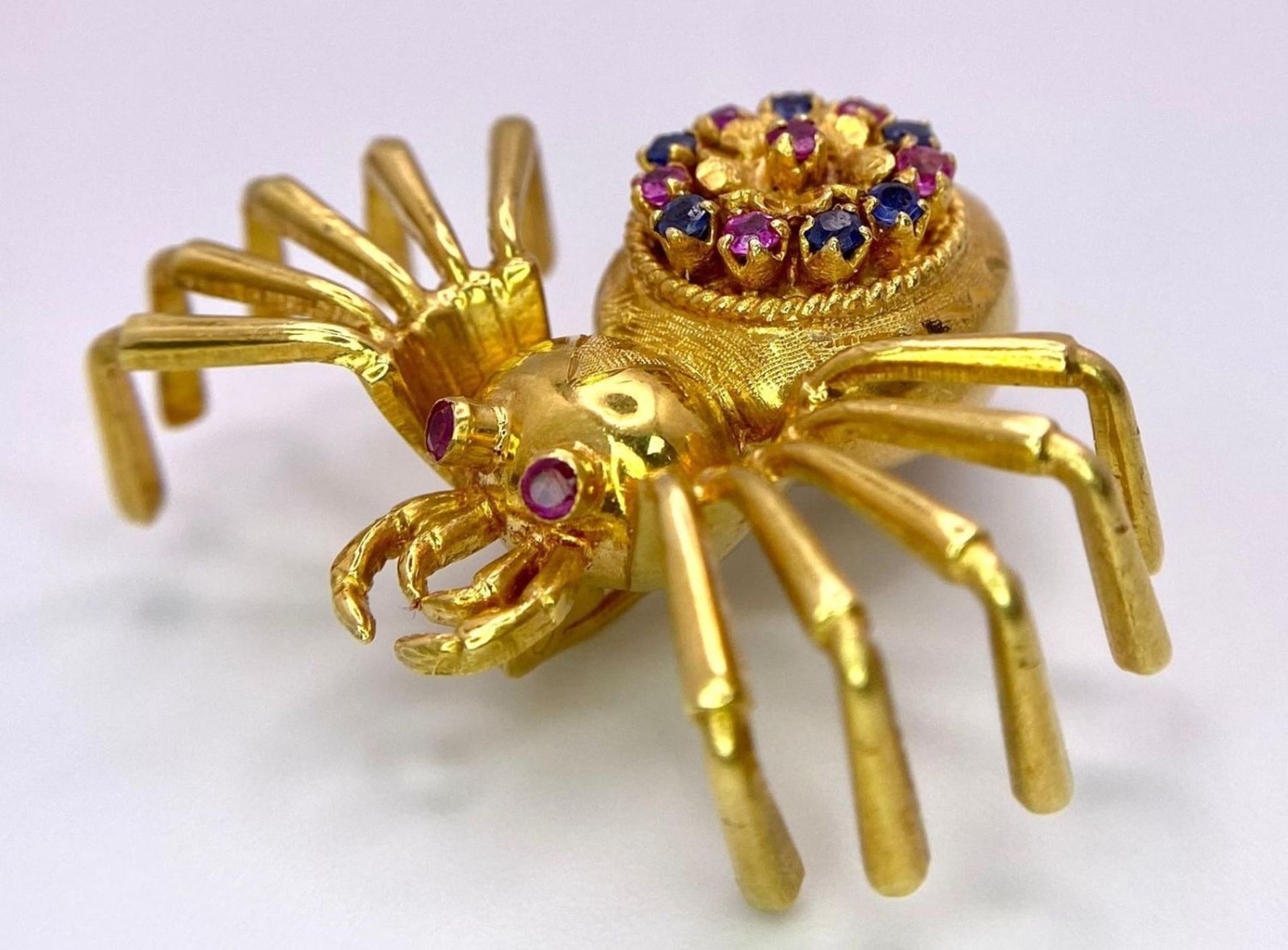 The Richest Spider in the World! 18K Yellow Gold, Sapphires and Rubies Create a Brooch/Pendant