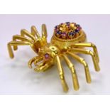 The Richest Spider in the World! 18K Yellow Gold, Sapphires and Rubies Create a Brooch/Pendant