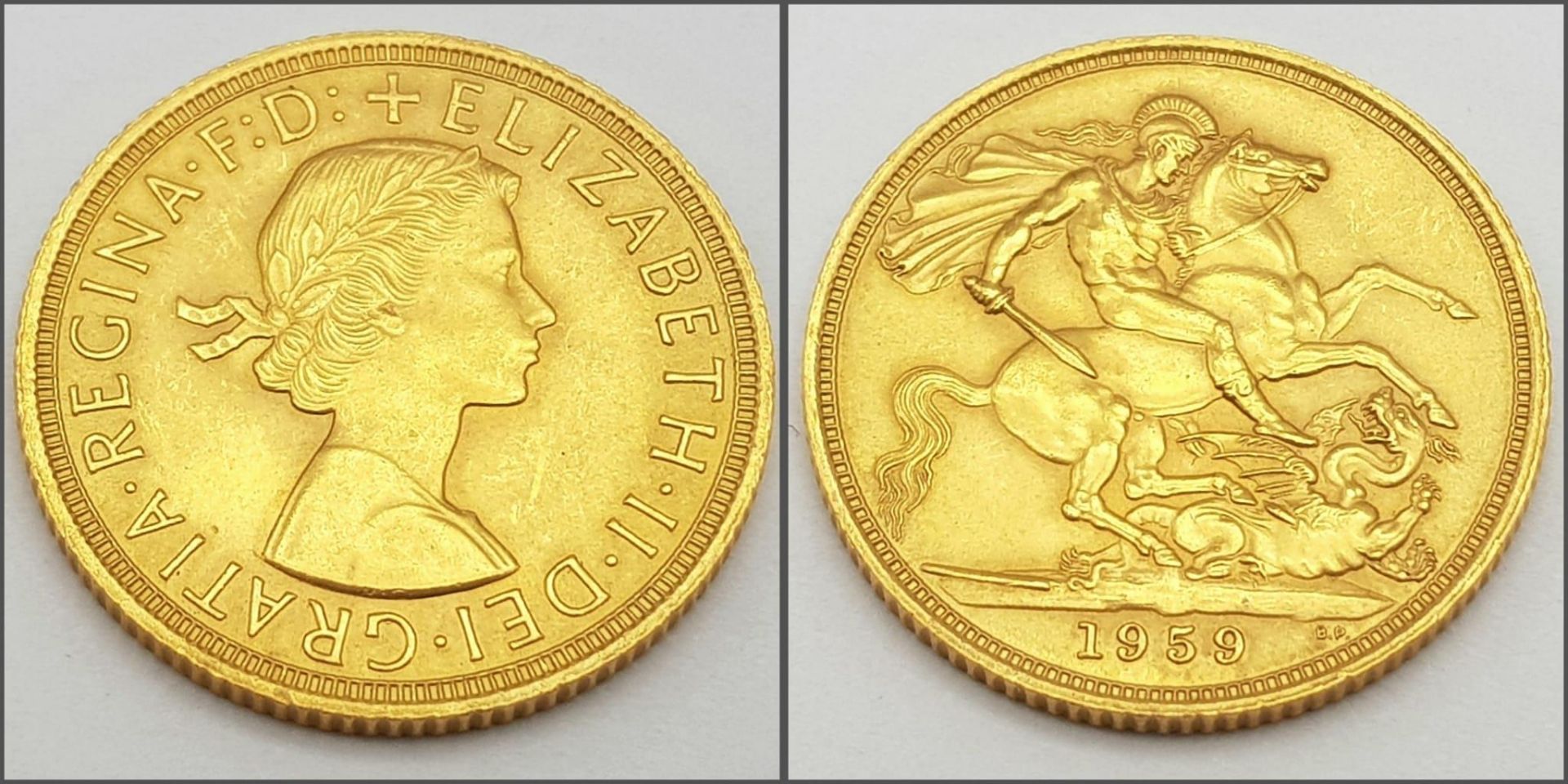 A 22K GOLD SOVEREIGN DATED 1959 .