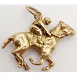 A Jockey and Racehorse 9k Yellow Gold Pendant/Charm. 2.5cm. 4.9g