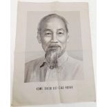 Vietnam War Era Fabric Ho Chi Minh Portrait. Every house and hut had to display his picture. The