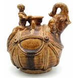 An Unusual and Rare Antique (18th Century) Thai, Brown Glazed Pot - In the form of an Elephant and