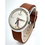 A Vintage Citizen Quartz Gents Watch. Brown leather strap. Stainless steel case - 36mm. Metallic