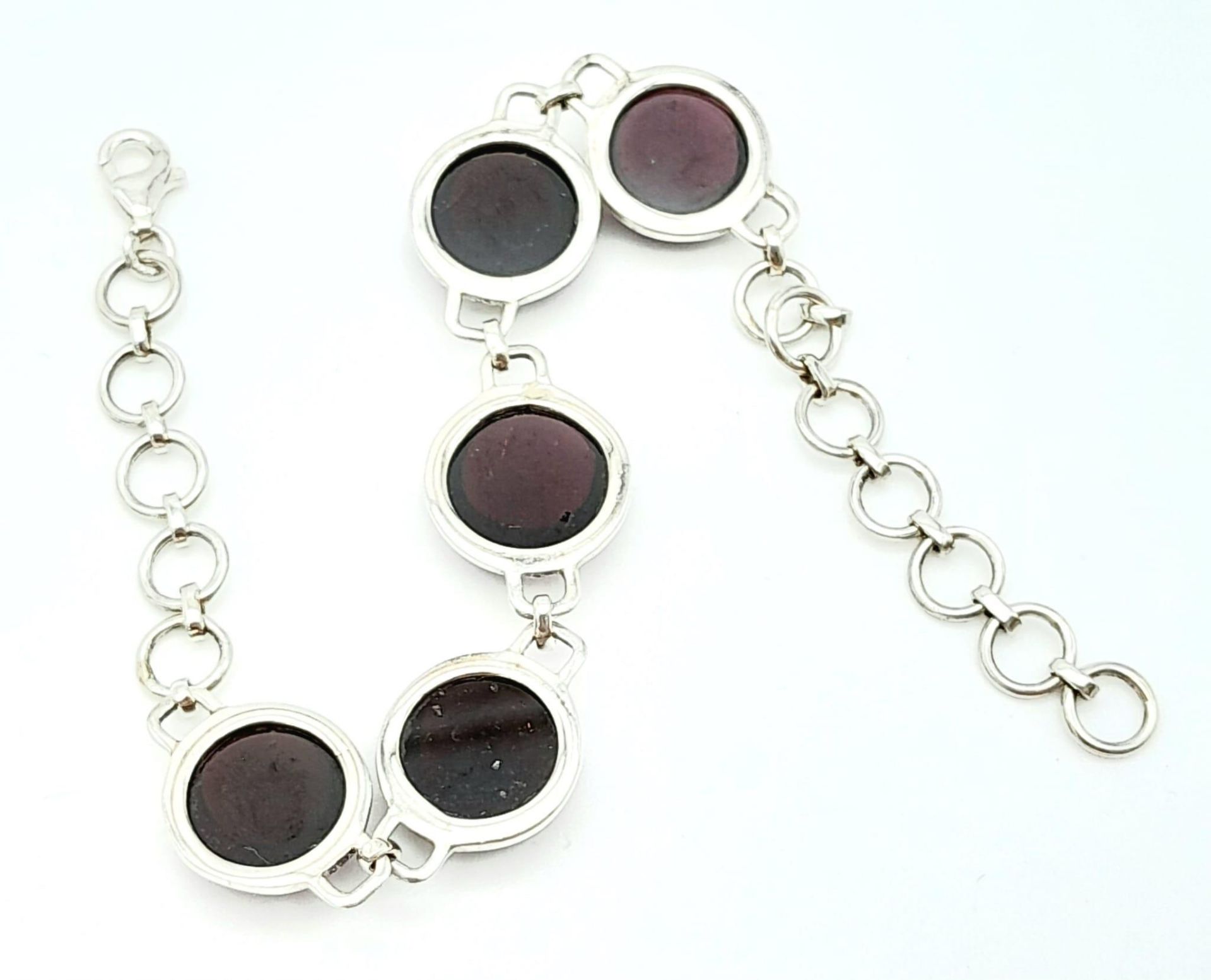 A Sterling Silver Red Stone Cabochon Set Bracelet. 19cm Length. 1.3cm Width. Gross Weight 12.75 - Image 6 of 10